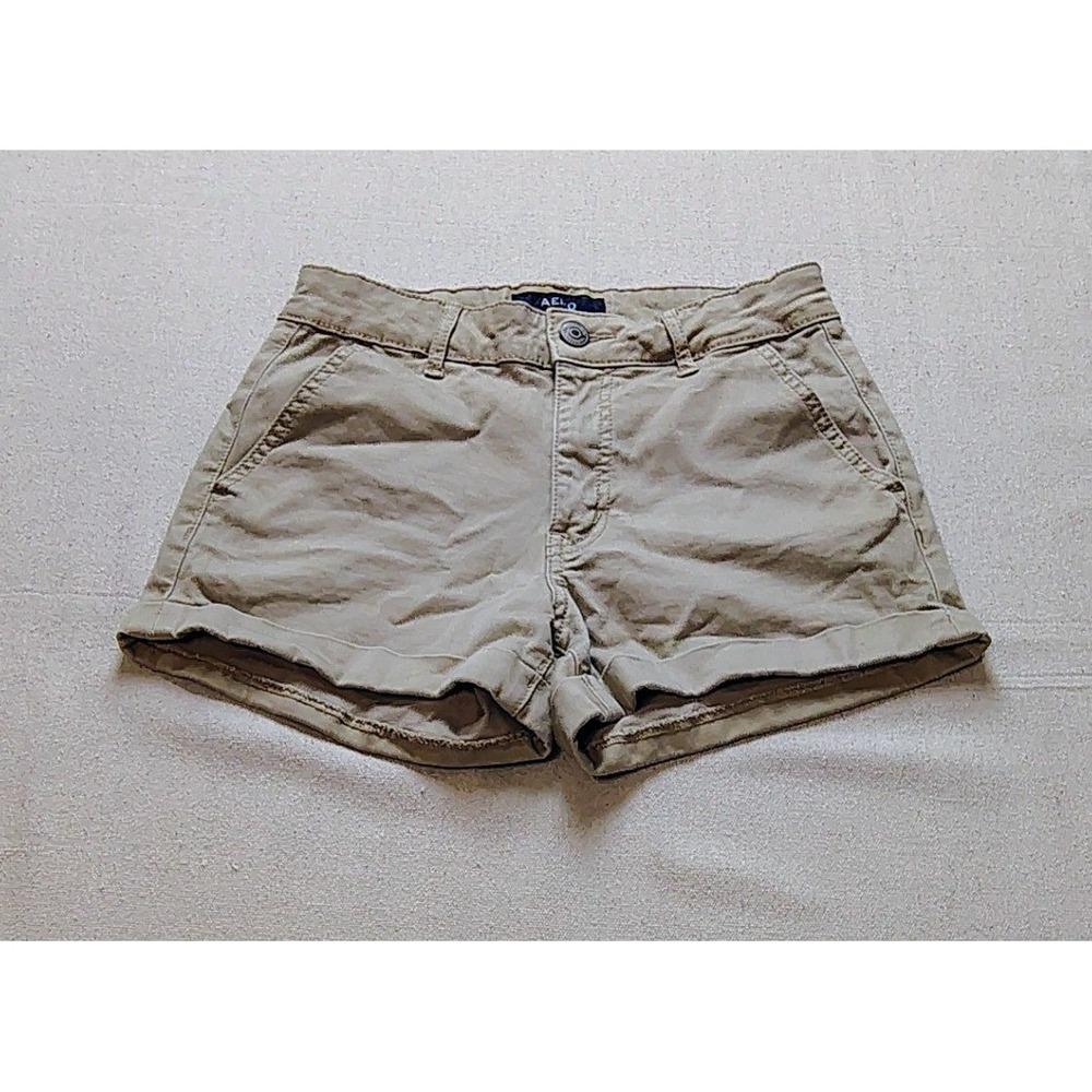 Aeropostale High Rise Midi Shorts Khaki Tan Chino Cuffed Size 4 RN154379 21